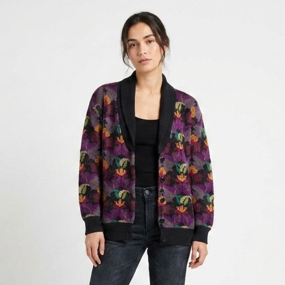 Peruvian Connection Cardigan Sweater Womens XL Purple Geometric Shawl Collar